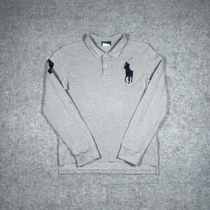 Polo Ralph Lauren Polo Shirt Boy Size 14-16 Grey Big Pony embroidery Long Sleeve